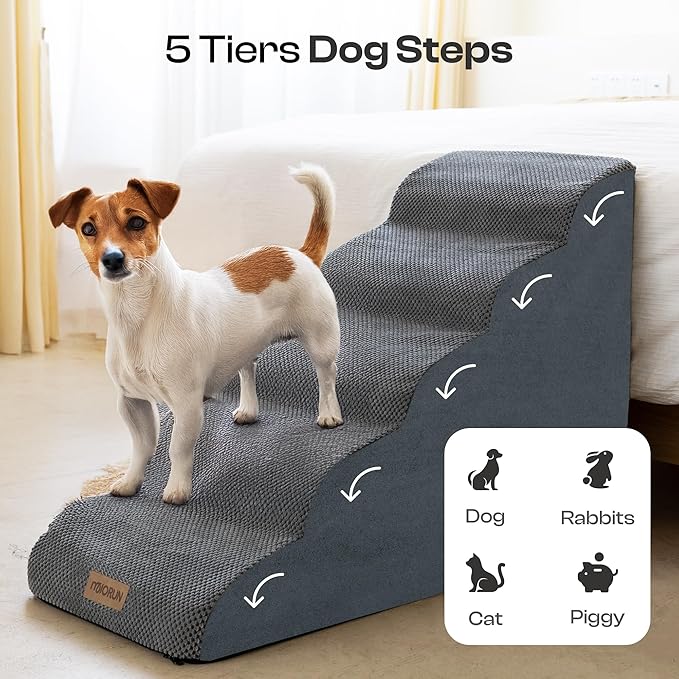 Replacement Cover for Miorun 5-Step Dog Stairs (Cover Only), Machine Washable, Anti-Slip, Fits Curved Dog Ramp for High Bed Up to 26", Light Grey