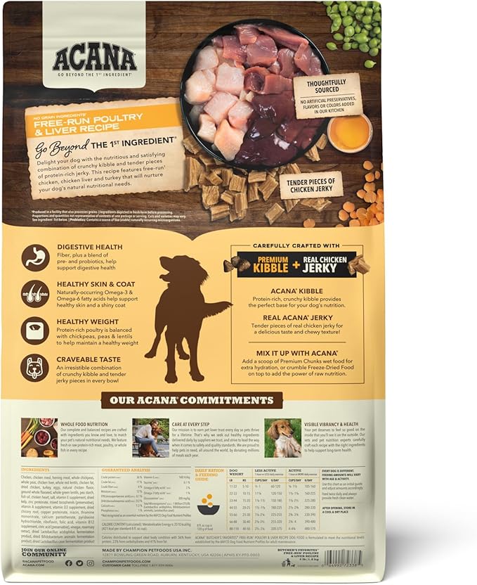 ACANA Butcher’s Favorites Grain-Free Dry Dog Food Free-Run Poultry & Liver Recipe 4lb Bag