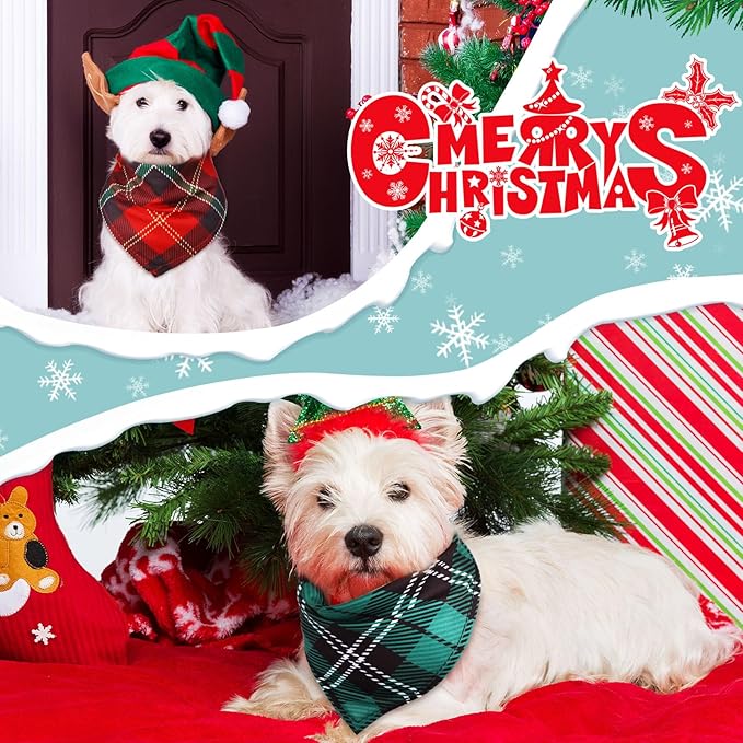 Sanwuta 100 Pieces Christmas Dog Bandanas Bulk Classic Plaid Dog Bandanas for Dogs Triangle Scarf Plaid Dog Kerchief for Christmas Small Medium Large Pet Costume Accessories Decoration