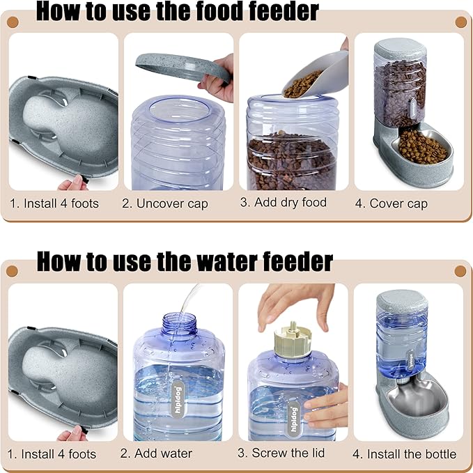 Stainless Steel Automatic Pet Feeder for Small&Medium Pets Automatic Food Feeder and Waterer Stainless Steel Bowls Set 3.8 L, Travel Supply Feeder and Water Dispenser for Dogs Cats Pets Animals