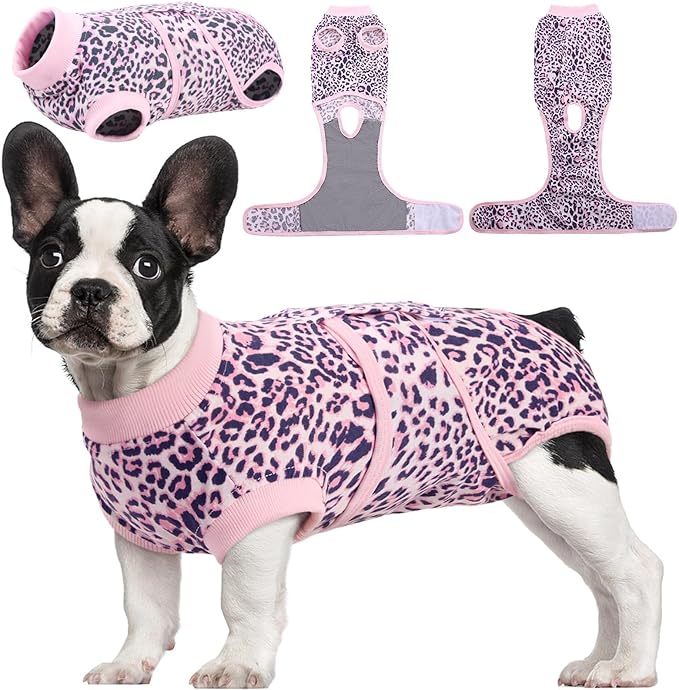 Kuoser Dog Recovery Suit Female, Soft Puppy Surgery Suit, Dog Recovery Suit After Surgery, Post-Op Onesie for Female & Male Dogs, Soft Protective Wear, PinkLeopard S
