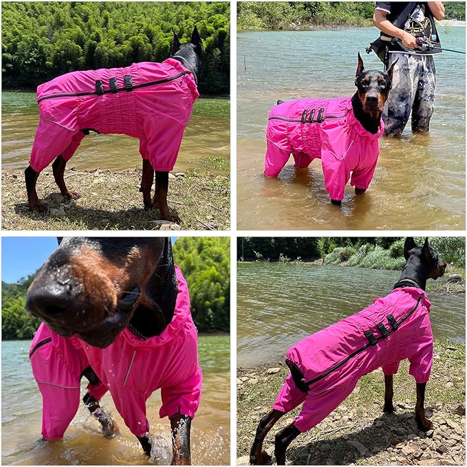 Dogs Waterproof Jacket, Lightweight Waterproof Jacket Reflective Safety Dog Raincoat Windproof Snow-Proof Dog Vest for Small Medium Large Dogs Rosered M
