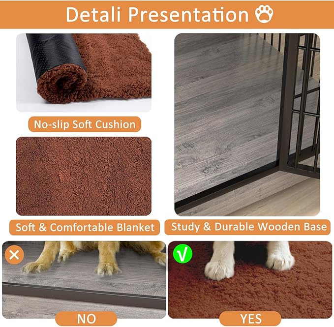 32" Dog Crate Furniture with Cushion,Dog Kennel Indoor for Small/Medium Dog,Wooden Pet House End Table with Durable Mesh,Decorative Pet Crate with Wheels,Wide Top Dog Cage with Storage,Grey