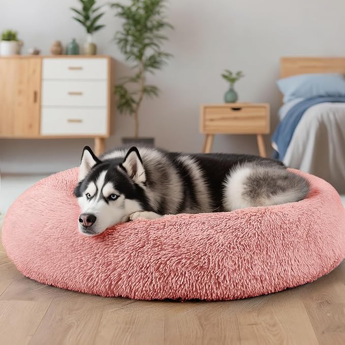 Extra Large Dog Beds, 36 Inch Human Dog Anxiety Relief Squishmallow Comfort Bed, Indestructible & Chew Proof Pet Beds (Pink)