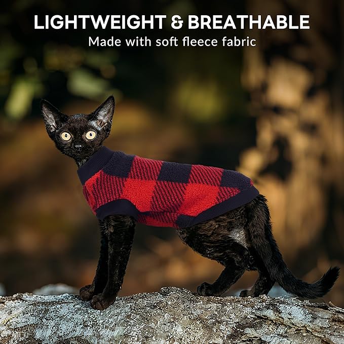 PUMYPOREITY Cozy Fleece Cat Sweater - Stretchy & Warm Knitted Cat Shirt, Super Soft Kitten Sweater, Machine Washable Pet Clothing for Comfort & Style, Red, XL