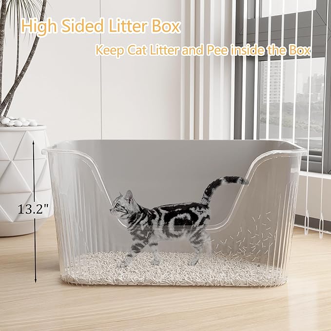 2-Piece Extra Large Litter Box with High Sides for Multi Cats, Jumbo Big Litter Box, Easy Clean&Odor Control, Anti-Splashing&Leak-Proof, Grey
