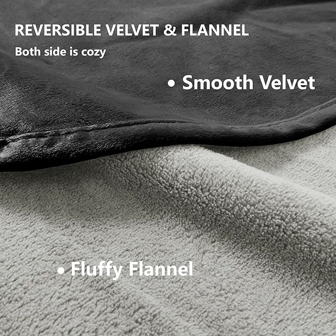 Waterproof Blanket for Bed Protection, Washable Dog Blankets for Couch, Soft Reversible Pet Throw Furniture Protector Cover for Sofa-82"x108",Black+Lightgrey