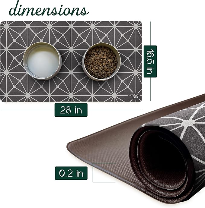 CROXTON & CO. Non-Slip Faux Leather Pet Feeding Mat for Dog Bowls | Large Bowl Mat for Food and Water | Durable, Easy-to-Clean Pet Food Mat for Floors | Size: 12"x18"