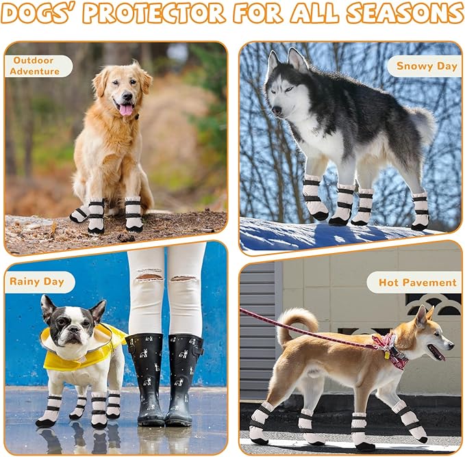 Winter Dog Snow Boots with Warm Wool Lining, Dog Shoes for Large Small Medium Dogs, Dog Booties and Paw Protectors, Anti-Slip Dog Shoes with Reflective for Snow, Hardwood Floors, Hiking (Size 8)