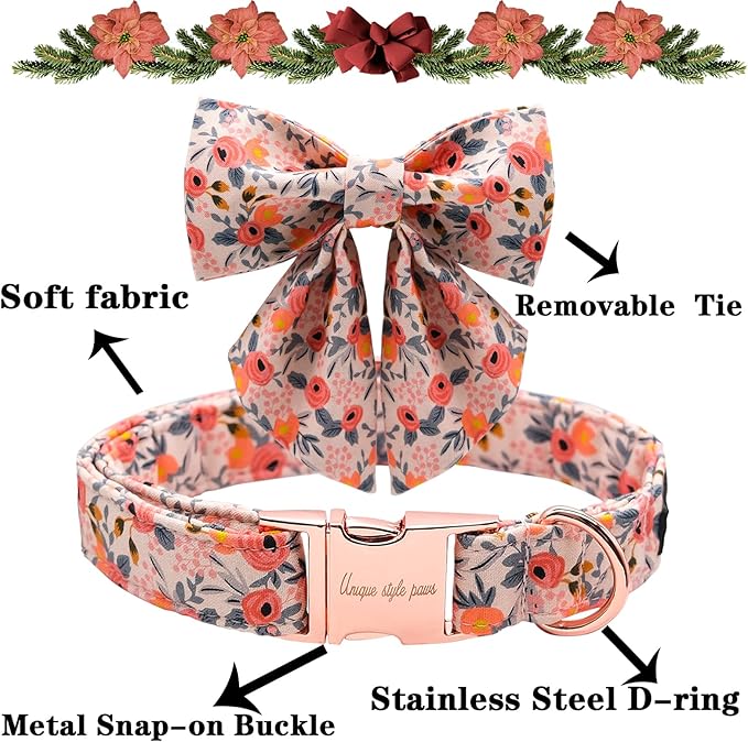 Unique style paws Dog Collar with Tie Adjustable Pink Bowtie Puppy Collars for Small Medium Large Dogs and Cats-L
