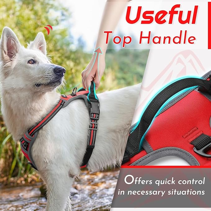 Eagloo Dog Harness Small Sized Dog, No Pull Service Vest with Reflective Strips and Control Handle, Adjustable and Comfortable for Easy Walking, No Choke Pet Harness with 2 Metal Rings, Red, S