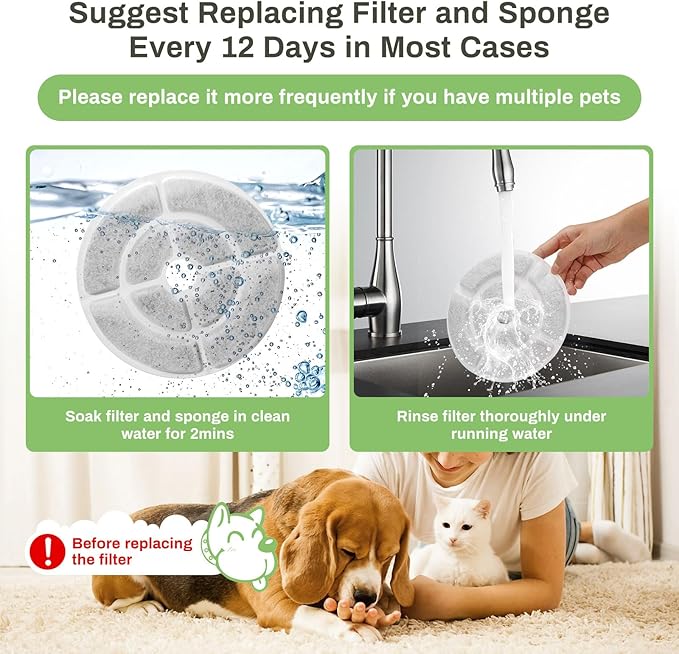 12 Pack Replacement Filters for 2.5Gal/9.5L Dog Fountain, GISOFIK 18CM Larger Cat Water Fountain Filters, Coconut Activated Dog Water Dispenser Filter, Pet Fountain Filter Replacement(6 Pump Filters)