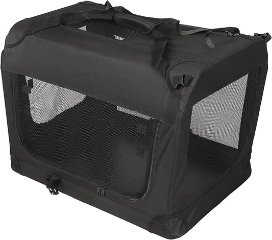 Meraki Home 3-Door Soft-Sided Mesh Pet Carrier – Portable Foldable Travel Crate Kennel for 2 Cats, Medium Dogs, Rabbits – Indoor/Outdoor Use, M Size (27"x21"x21"), Black