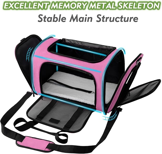 Soundy Large Cat Carrier Dog Carrier Under 25 Lbs,Collapsible Ventilated Portable Pet Bag with Soft Sided Breathable Mesh for Long Car Trips Maxi Load 2 Kittens or Small, Medium Dog (Large Pink)