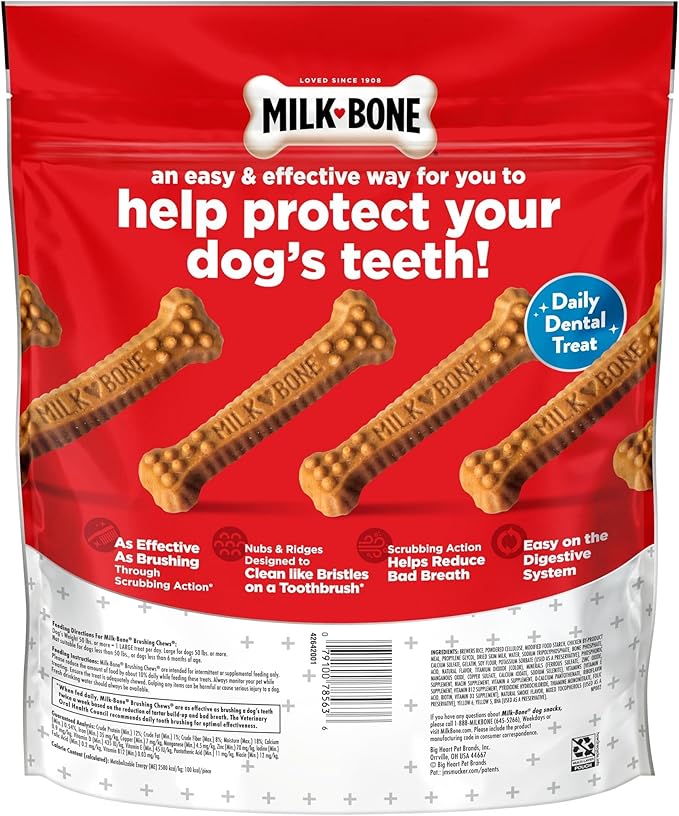Milk-Bone Brushing Chews Daily Dental Dog Treats, Chicken Flavor, Large, 25 Count