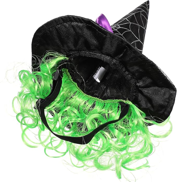 Halloween Witch Hat for Pet Cat Small Dog Puppy - Cat Witch Hat with Funny Wig - Black Polyester Cosplay Decor, Party Costume Accessory