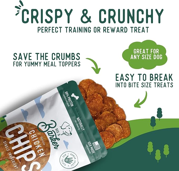 Beg & Barker All Natural Chicken Chips for Dogs (16oz) - Dog Treats Made with USA Sourced Real Meat Chicken, Made in The USA