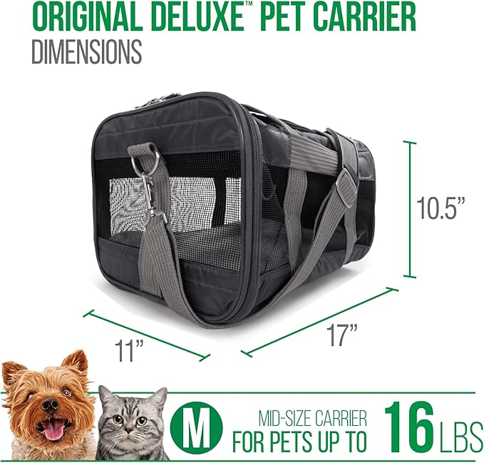 Sherpa Original Deluxe Travel Pet Carrier, Airline Approved & Guaranteed On Board - Charcoal Gray, Medium