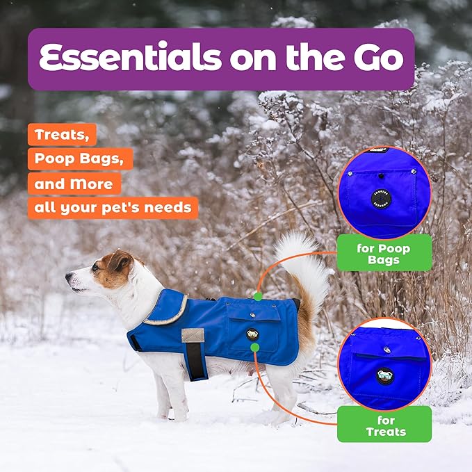 Joyride Harness FrostFlex Dog Winter Jacket - Fleece Lined & Water-Resistant - Snowsuit with Pockets for Treats & Poop Bags - Durable Cold Weather Dog Coat - Blue Serenity-XXL