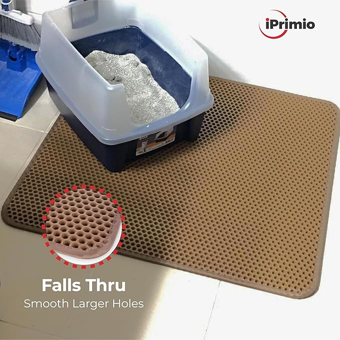 Small Cat Litter Trapper by iPrimio - Litter Mat, EZ Clean Cat Mat, Litter Box Mat Water Proof Layer and Puppy Pad Option. Patented (23"x21" Brown)