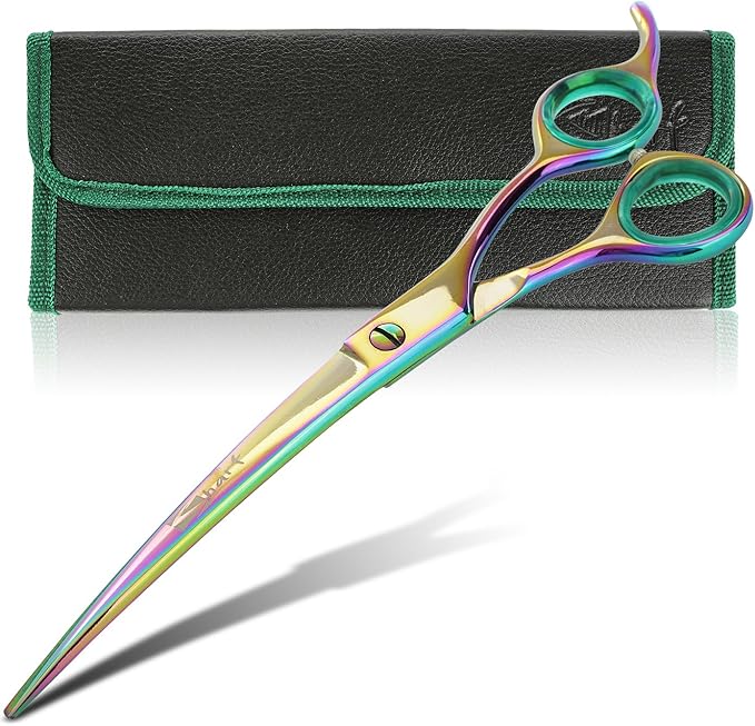 Sharf Rainbow 8.5 Inch Curved Dog Grooming Scissors - Trusted Brand - Premium Steel Professional Dog Grooming Scissors - Ergonomic Design