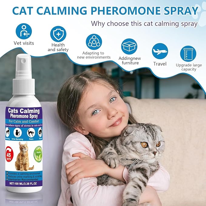 Cat Pheromone Calming Spray – Managing Stress-Related Behaviors in Kittens and Cats – with F3 Facial Pheromone and Valerian – Reduces Scratching, Spraying, and Hiding – 2 Pack / 6.76oz