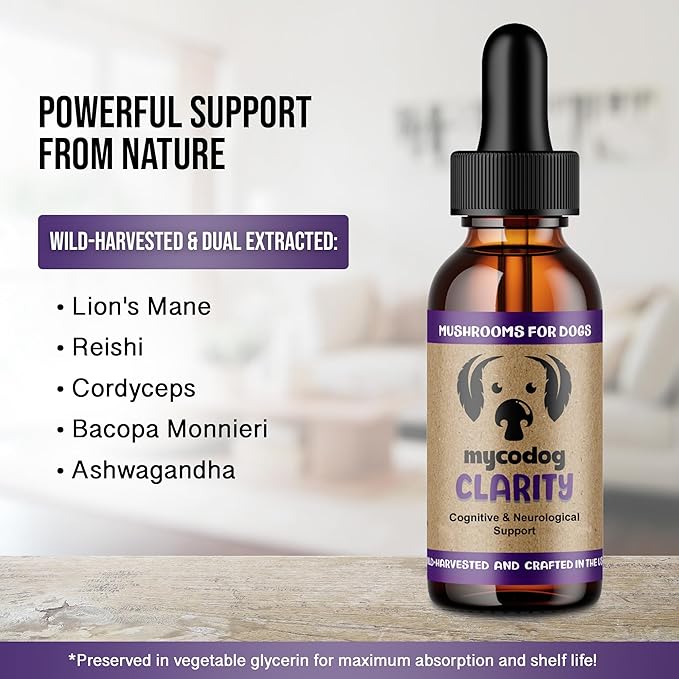 MycoDog Clarity - Cognitive Support Supplement for Dogs - Brain Health, & Senior Dog Wellness - Memory & Focus with Functional Mushrooms & Adaptogens