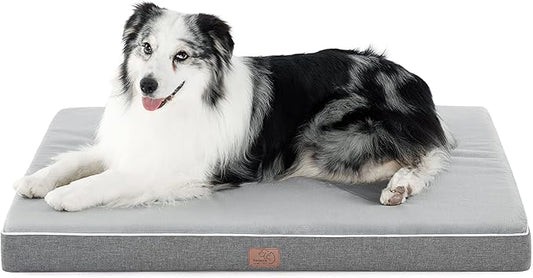 Bedsure Memory Foam Dog Beds Large Sized Dog - Orthopedic Pet Beds for Crate with Removable Washable Cover and Nonskid Bottom, Plush Flannel Fleece Top Pet Mat, Light Grey