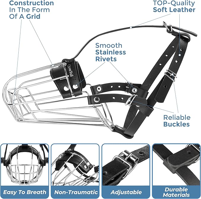 Metal Doberman Muzzle for Large Sized Dog - Cage Muzzles for Barking and Prevent Biting - Steel Wire Basket Muzzle for Medium and Large Dogs Doberman, Collie, Belgian Malinois, Husky etc.