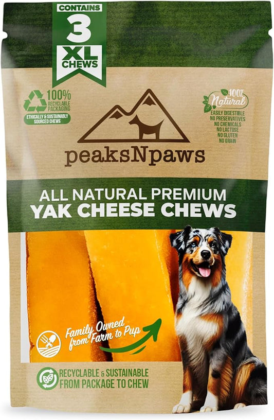 Yak Cheese Himalayan Dog Chews, High Protein, Natural Dog Treats Large Breed, Lactose Free Chew Sticks for Aggressive Chewers, Long Lasting Pet Treat for Dogs Under 80 lbs, 3 X-Large Chews