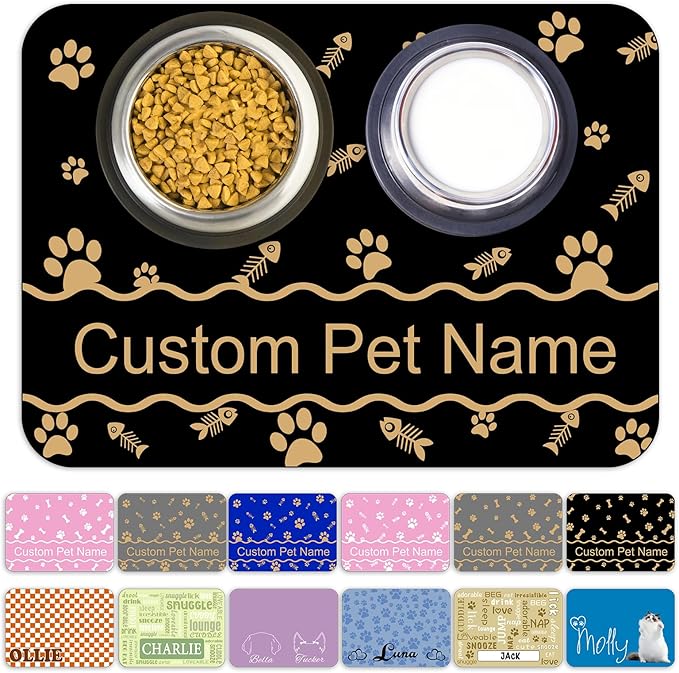Personalized Dog Cat Food Mat Waterproof Non Slip Pet Bowl Mat Absorbent Quick Dry Custom Name Feeding Mat for Floors Dog Cat Supplies Claw