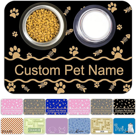 Personalized Dog Cat Food Mat Waterproof Non Slip Pet Bowl Mat Absorbent Quick Dry Custom Name Feeding Mat for Floors Dog Cat Supplies Claw