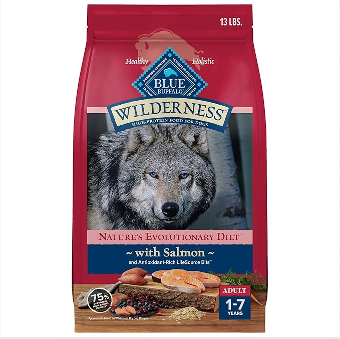 Blue Buffalo Wilderness High Protein Natural Adult Dry Dog Food plus Wholesome Grains, Salmon 13 lb bag