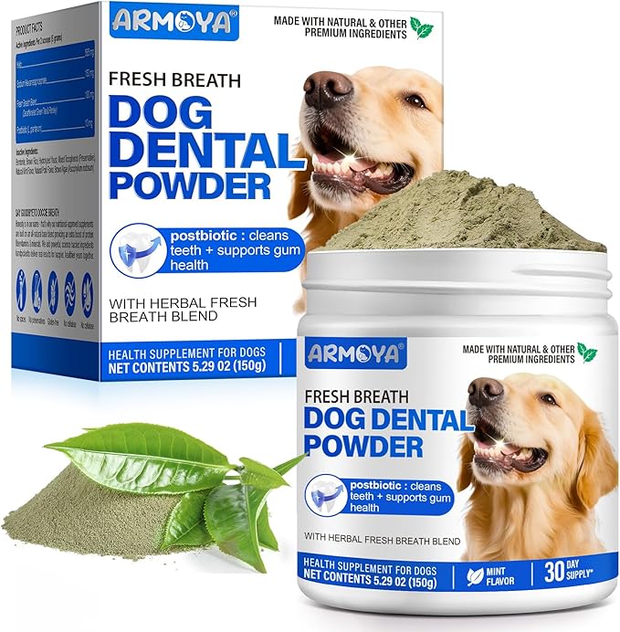 Dog Teeth Cleaning Powder - Dental Powder for Dogs Teeth - Plaque Removal - Supports Gum Health - Tartar Remover with Natural Herb