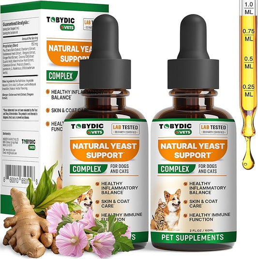 Natural Cats & Dog Yeast Infection Relief - Itchy Skin & Ear Treatment - Reduces Irritation & Relieves Itching and Allergy - Herbal Medicine Drops Supplement (2 Pack (60 ml + 60 ml))
