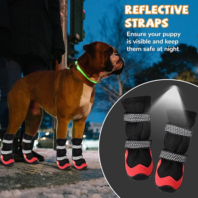 Dog Shoes for Medium Large Size Dogs, Breathable Dog Shoe for Hot Pavement, Dog Booties and Paw Protectors to Prevent Licking, Anti-Slip Dog Boots with Reflective for Summer, Hiking, Snow (Size 7)