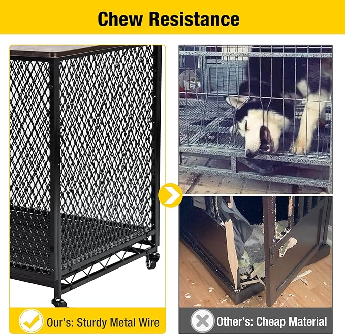 Aivituvin Dog Crate Furniture Movable Side End Table Indoor Dog Kennel for Small Medium Large Dogs Double-Doors Wooden Dog House with Cushion, Tray, Wire Floor(27.2")