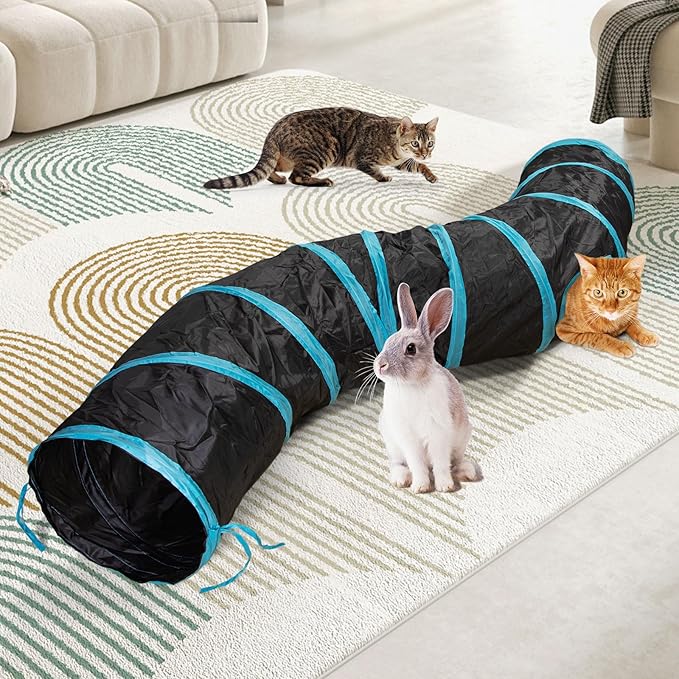 Cat Tunnel, S-Shape Cats Cave with, InteractiveCat Toys, Cat Tunnels for Indoor Cats, Foldable Cat Tubes and Tunnels for Cats Kittens, Puppies, Kitten, Rabbit, Guinea Pigs (Blue & Black)