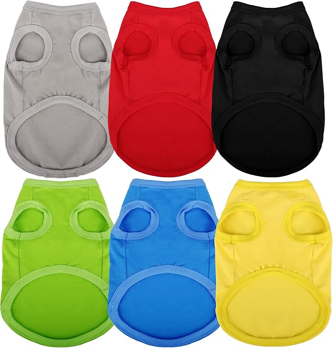 Paiaite 6 Pieces Plain Dog Shirt Sleeveless Puppy Cotton Dog Shirts Breathable Pet Apparel Tank Top Colorful Puppy Sweatshirt Clothes for Small Medium Dogs L