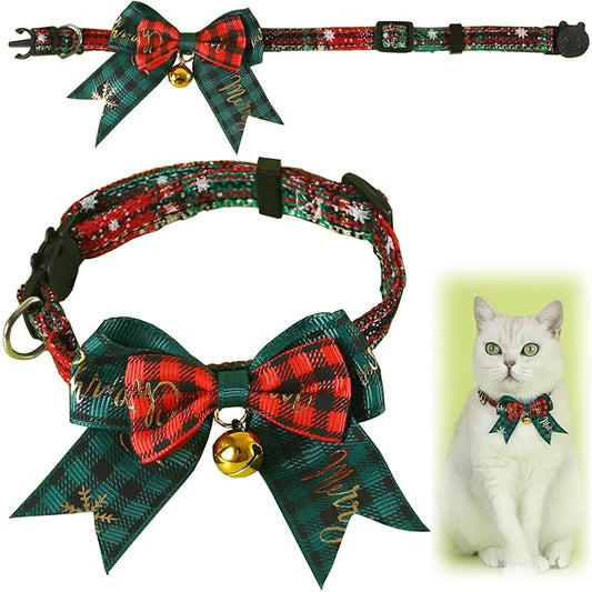 Pet Christmas Cat Bow tie Scarf Collar | Christmas Cat Dog Pet Dress-Up Accessories and Pet Parties Dress(S1)