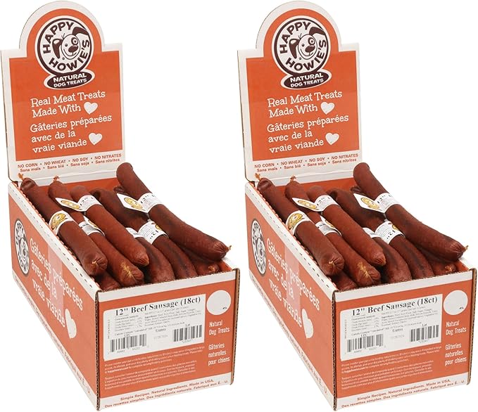 Happy Howie's Sausage Treats - Healthy Dog Treats, Flavorful Slow Cooked Beef, Natural Ingredients, Hormone Free - Beef, 36 Count (Pack of 1)