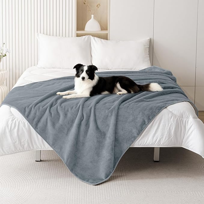 Smiry Waterproof Dog Bed Blanket, Leakproof Pet Throw Blanket for Bed Couch Sofa, Reversible Sherpa Fleece Furniture Protector Cover for Small Medium Large Dogs Cats (Grey, 60x80 inches)