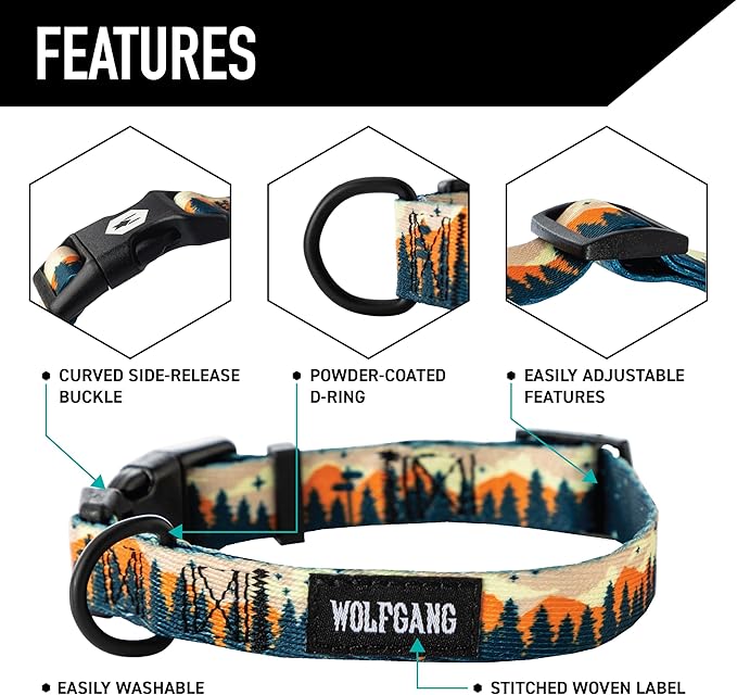 Wolfgang Heavy Duty Martingale Dog Collar with Quick Release Nylon Buckle for Walking & Training, Overland Print, Extra Large