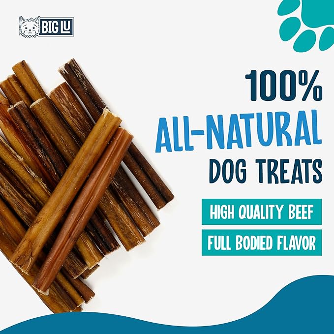 Big Lu - 6” Regular Bully Sticks, 12 Count, 100% Grass-Fed Beef Chews, Fully Digestible, Long-Lasting Treats for Aggressive Chewers, Natural Single-Ingredient Chews for Puppies and Small Dogs