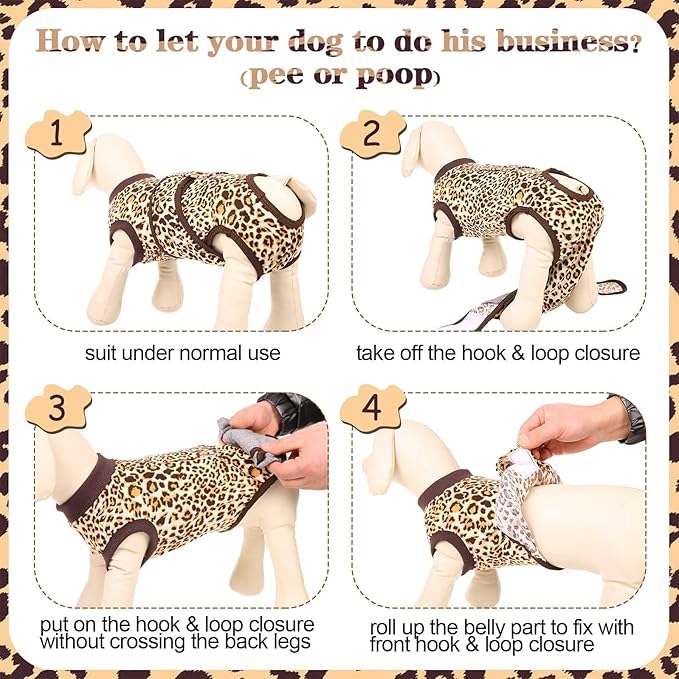 Kuoser Recovery Suit for Dogs, Dog Recovery Suit Female Doggie Onesie for Surgery, Post-Op Onesie for Female & Male Dogs, Soft Protective Wear, BrownLeopard M