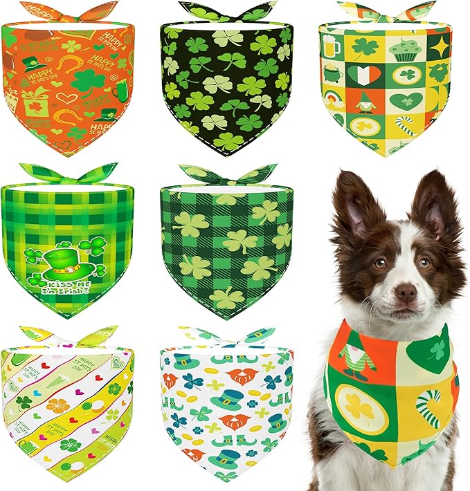 St Patricks Day Dog Bandanas for Large Dog Breed 7 Pcs Sewing Hemming Dogs Bandanas 33 Inch XXL Adjustable Scarves Grooming L