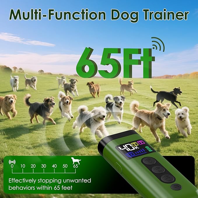 Dog Bark Deterrent Device, 65 FT Range,3X Ultrasonic Bark Deterrent Device & Ultrasonic Dog Trainer - Anti-Barking Device with Color Display, Safe & Effective Alternative to Bark Collars - Green