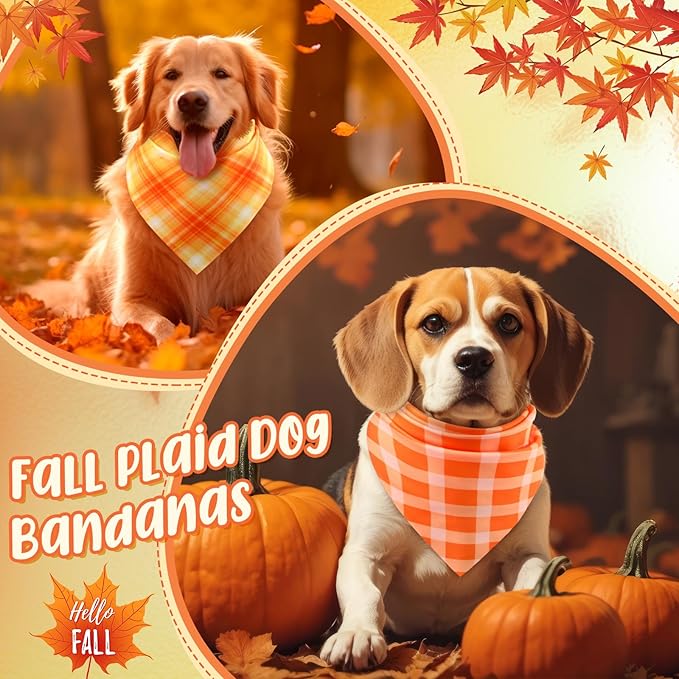 Abbylike 100 Pcs Thanksgiving Dog Bandanas Bulk Plaid Bandanas for Dogs Triangle Kerchief Bib Scarf Sets for Pets Cats Fall Costume Photo Props Accessories Pet Shops Groomers Services, 25 Styles