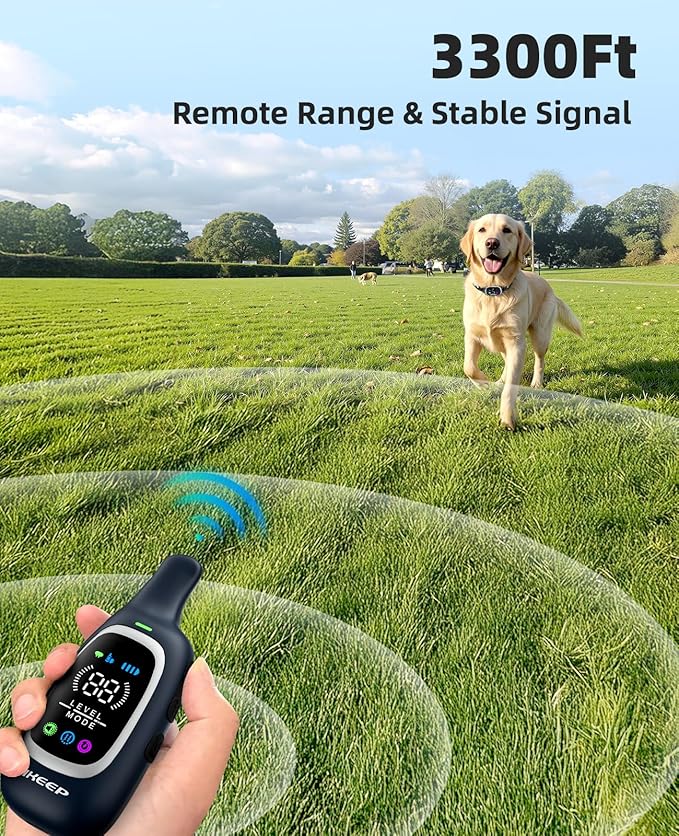 2-in-1 Dog Shock Collar and Bark Collar for Dogs – 3300FT Dog Training Collar with Remote, IP67 Waterproof e Collar with Anti-Bark/Beep/Vibration/Shock Modes for Small Medium Large Dog(8-120Lbs)