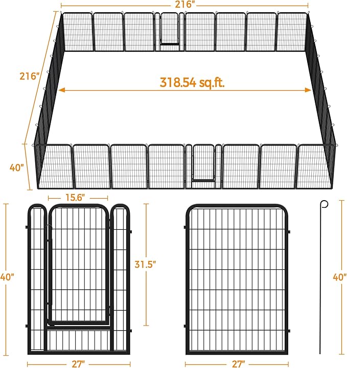 Yaheetech Dog Playpen Outdoor, 40 inch 32 Panels Dog Pen Indoor Heavy Duty Puppy Exercise Pen Metal Pet Fence for RV Camping/Yard/Garden
